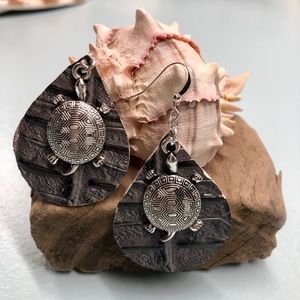Gray Turtle Leather Earrings